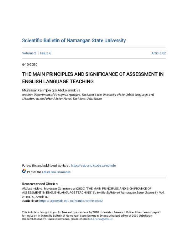(PDF) The Main Principles and Significance of Assessment in English ...