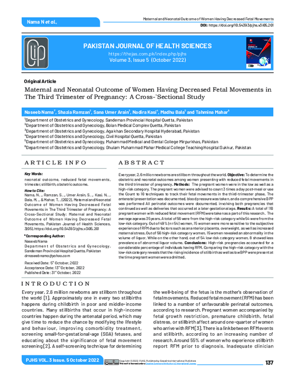 (PDF) Maternal and Neonatal Outcome of Women Having Decreased Fetal ...