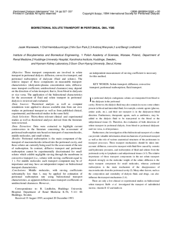 (PDF) Bidirectional Solute Transport in Peritoneal Dialysis