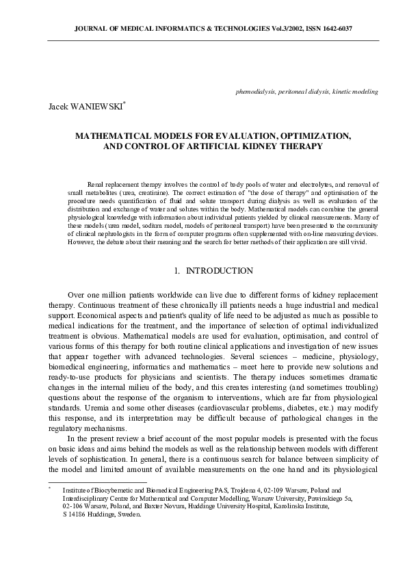 (PDF) Mathematical Models for Evaluation, Optimization, and Control of ...