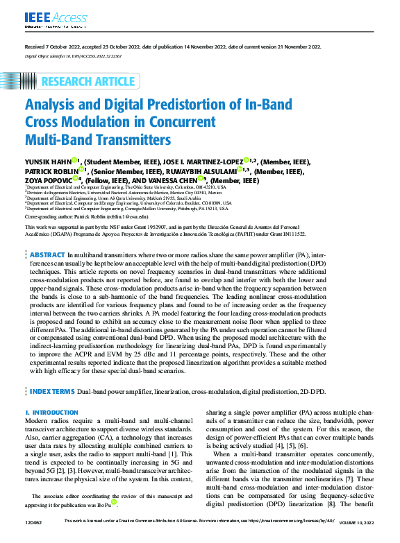 (PDF) Analysis and Digital Predistortion of in-Band Cross Modulation in ...