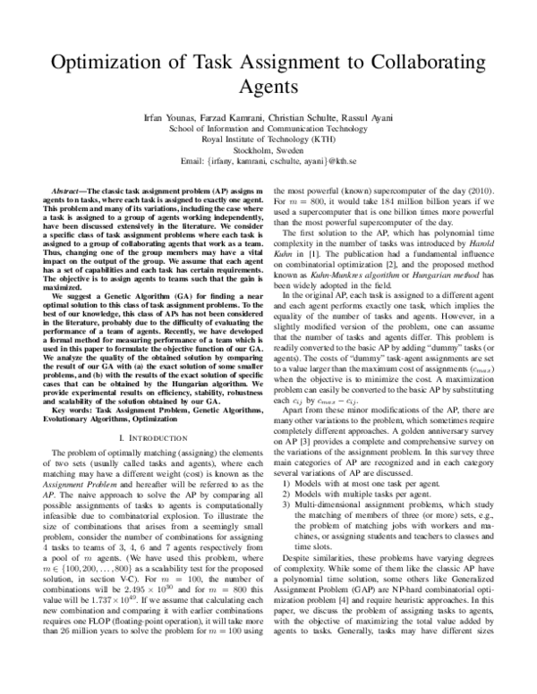 (PDF) Optimization of task assignment to collaborating agents | Irfan ...