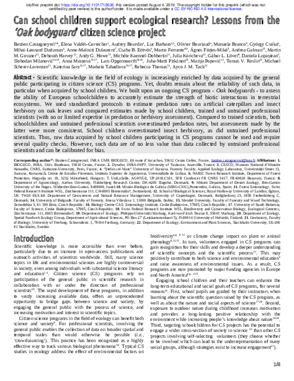 (PDF) Can school children support ecological research? Lessons from the ...