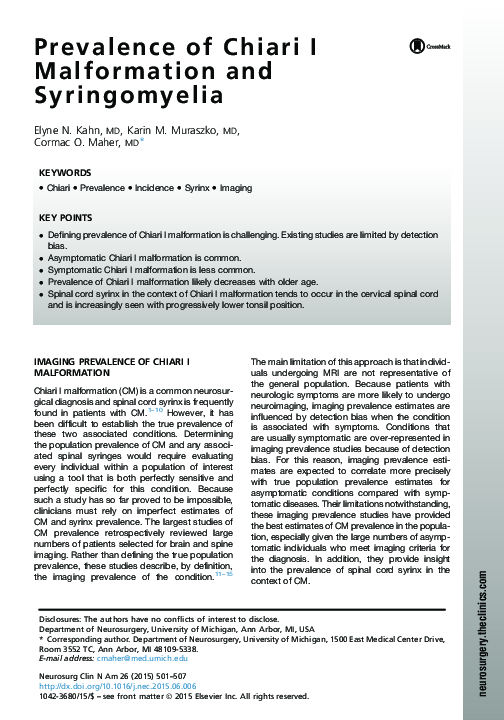 (PDF) Prevalence of Chiari I Malformation and Syringomyelia