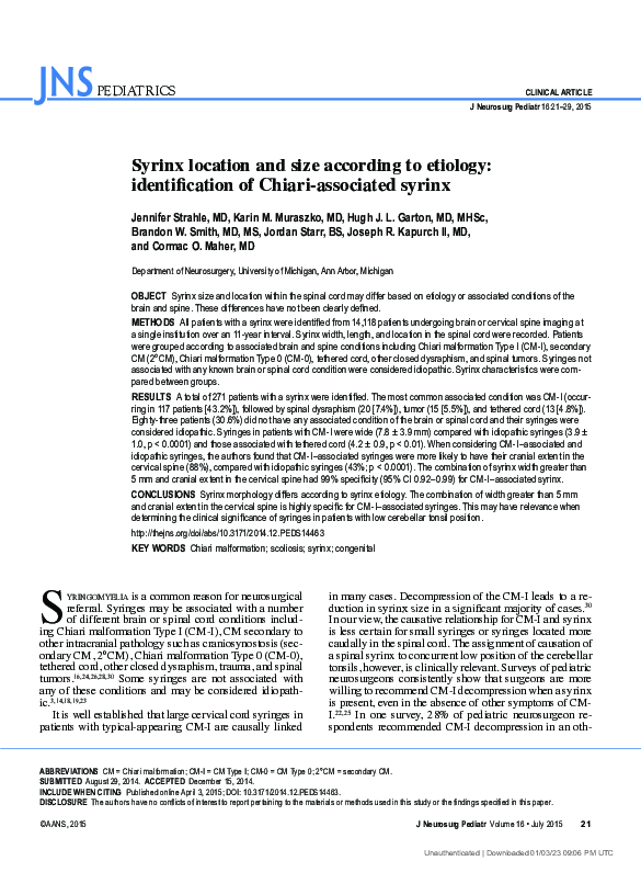 (PDF) Syrinx location and size according to etiology identification of