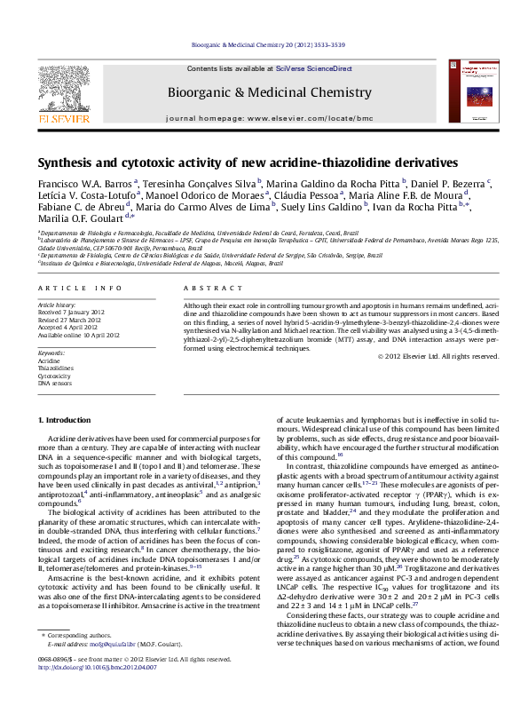 Synthesis and cytotoxic activity of new acridine-thiazolidine derivatives
