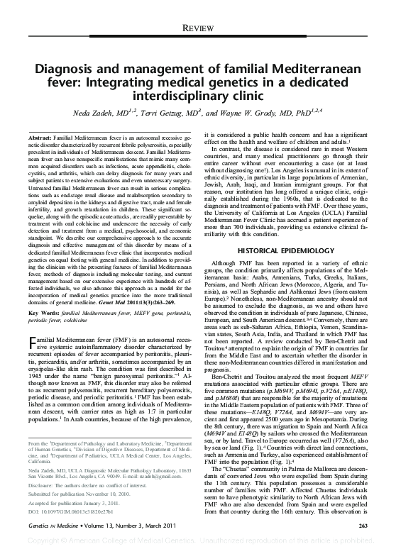 (PDF) Diagnosis and management of familial Mediterranean fever ...
