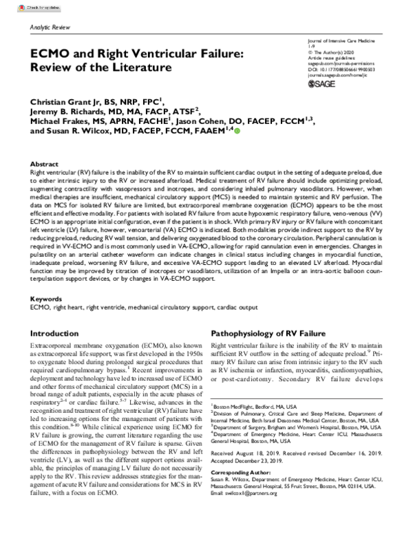 (PDF) ECMO and Right Ventricular Failure Review of the Literature