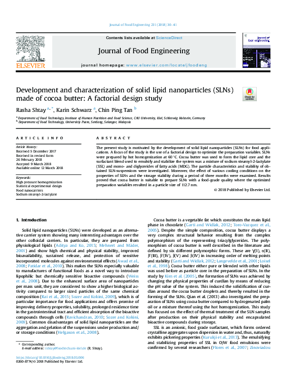 (PDF) Development and characterization of solid lipid nanoparticles for ...
