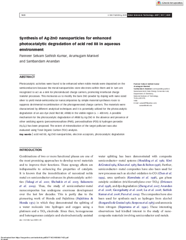(PDF) Synthesis of Ag-ZnO nanoparticles for enhanced photocatalytic ...
