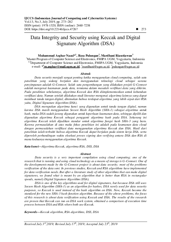 (PDF) Data Integrity and Security using Keccak and Digital Signature ...