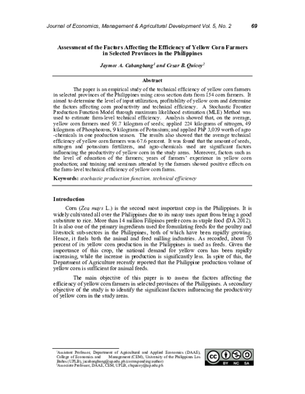 (PDF) Assessment of the Factors Affecting the Efficiency of Yellow Corn ...