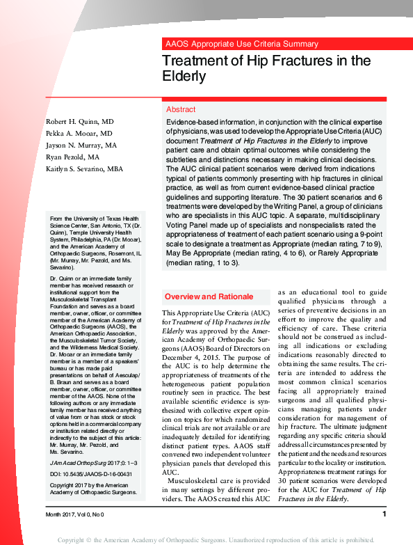 (PDF) Treatment of Hip Fractures in the Elderly