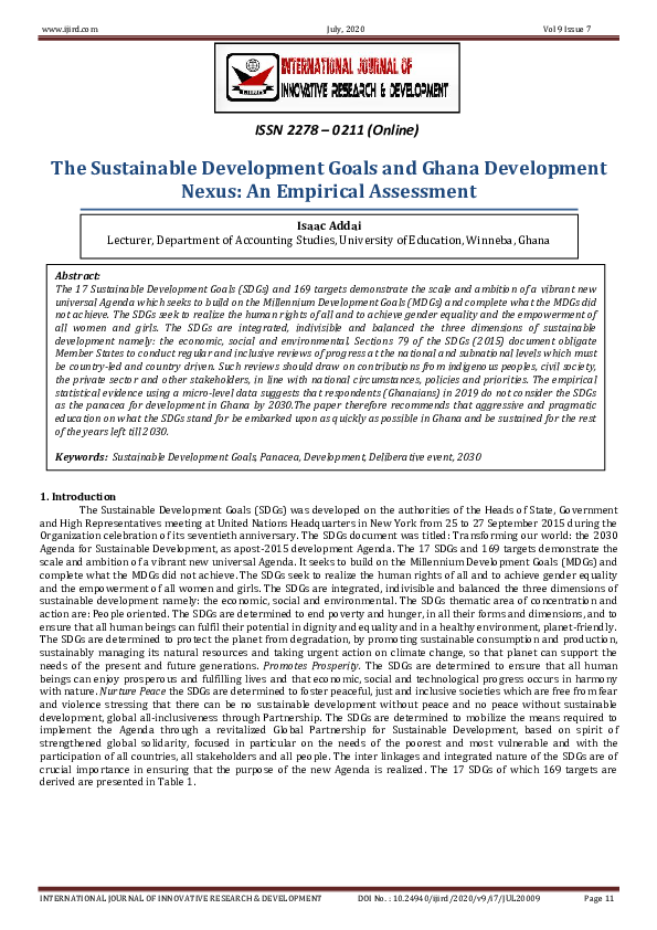 (PDF) The Sustainable Development Goals and Ghana Development Nexus: An ...