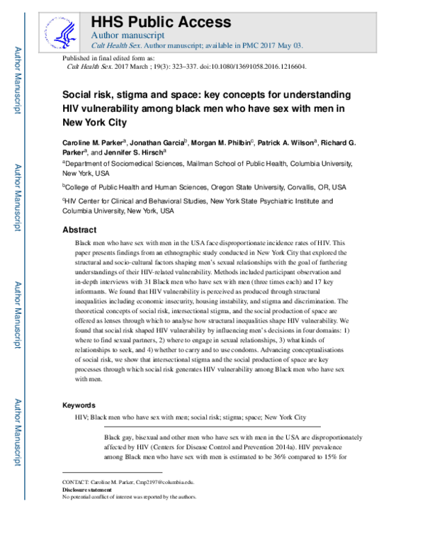 (PDF) Social risk, stigma and space: key concepts for understanding HIV ...