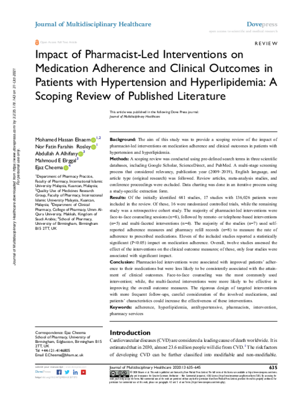 (PDF) Impact of Pharmacist-Led Interventions on Medication Adherence ...