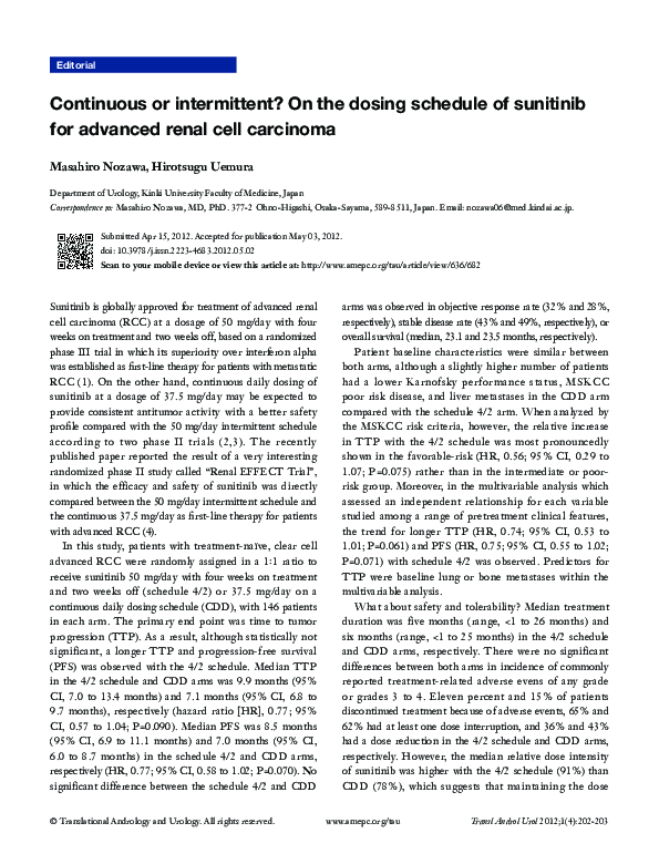 (PDF) Continuous or intermittent? On the dosing schedule of sunitinib ...