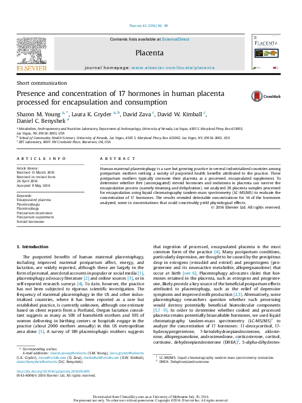 (PDF) Presence and concentration of 17 hormones in human placenta ...