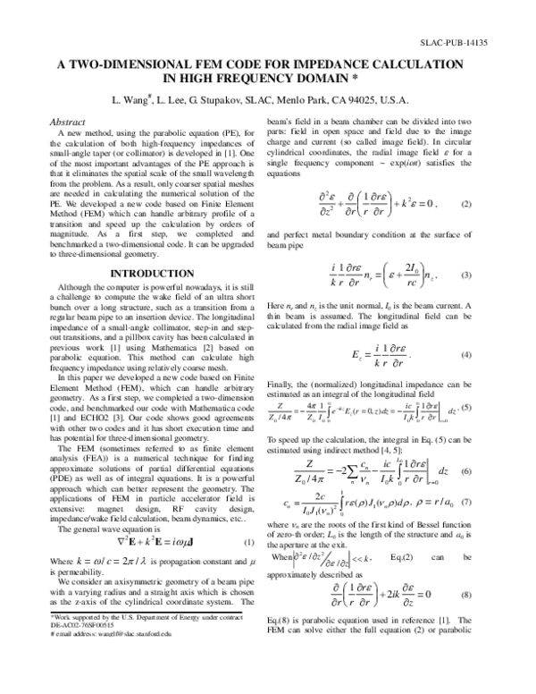 (PDF) A Two-dimensional FEM Code for Impedance Calculation in High ...