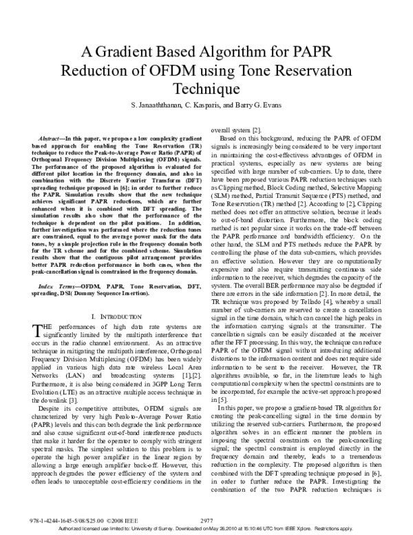 (PDF) A Gradient Based Algorithm for PAPR Reduction of OFDM using Tone ...