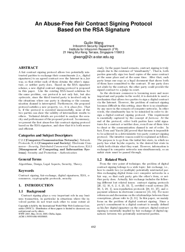 (PDF) An Abuse-Free Fair Contract-Signing Protocol Based on the RSA ...