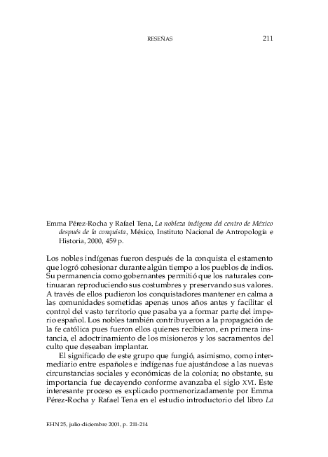 (PDF) Emma Pérez-Rocha y Rafael Tena. La nobleza indígena del centro de ...