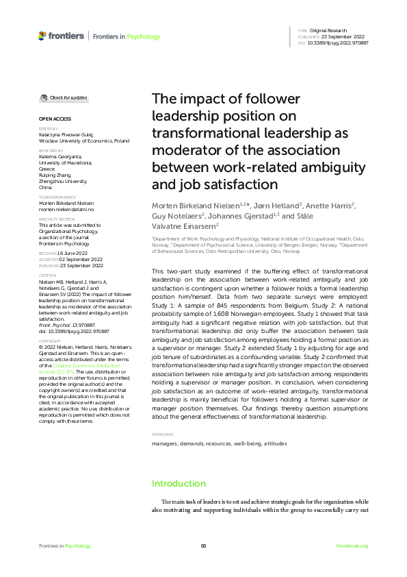 (PDF) The impact of follower leadership position on transformational ...