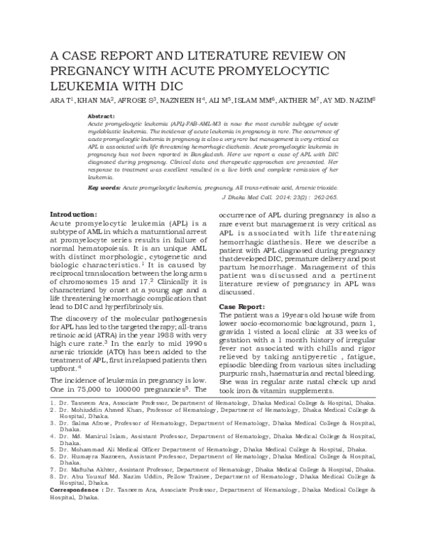 (PDF) Acute Promyelocytic Leukemia in Pregnancy: A Case Report