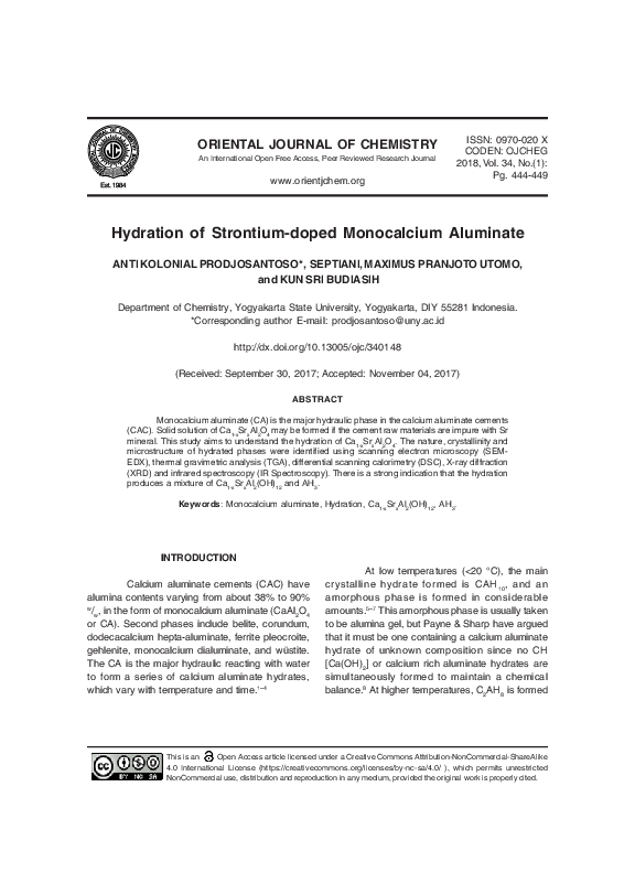 Hydration of Strontium-doped Monocalcium Aluminate