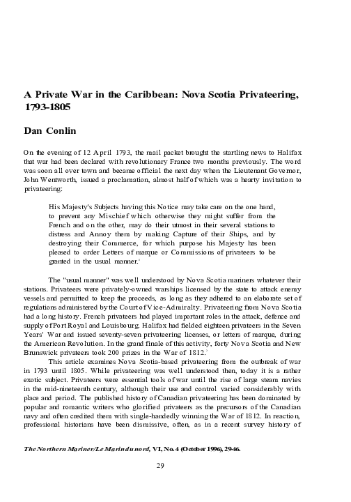 (PDF) A Private War in the Caribbean: Nova Scotia Privateering, 1793-1805