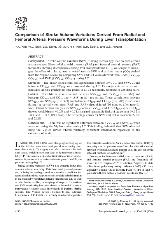 (PDF) Comparison of Stroke Volume Variations Derived From Radial and ...