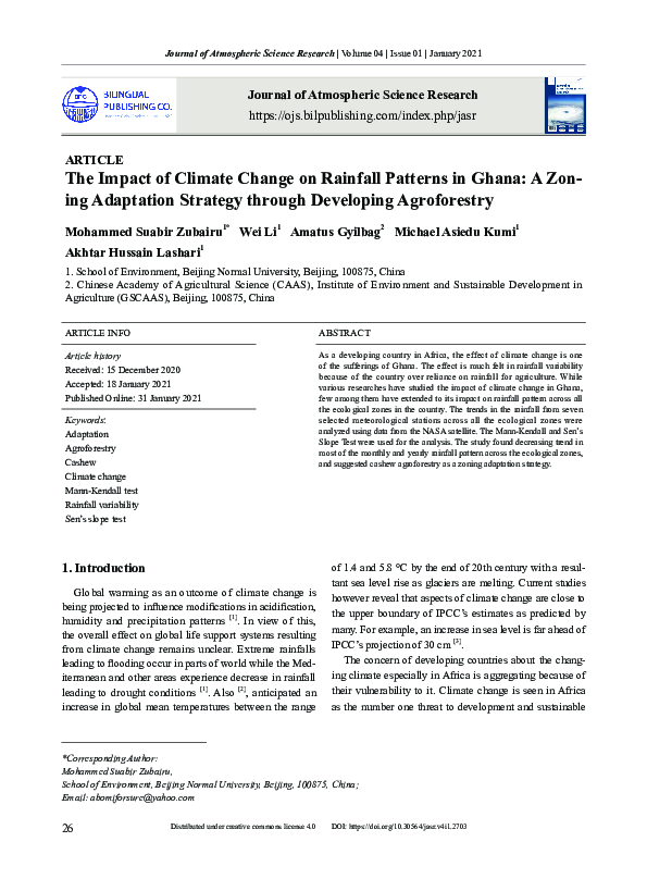 (PDF) The impact of climate change on rainfall patterns in Ghana: A ...