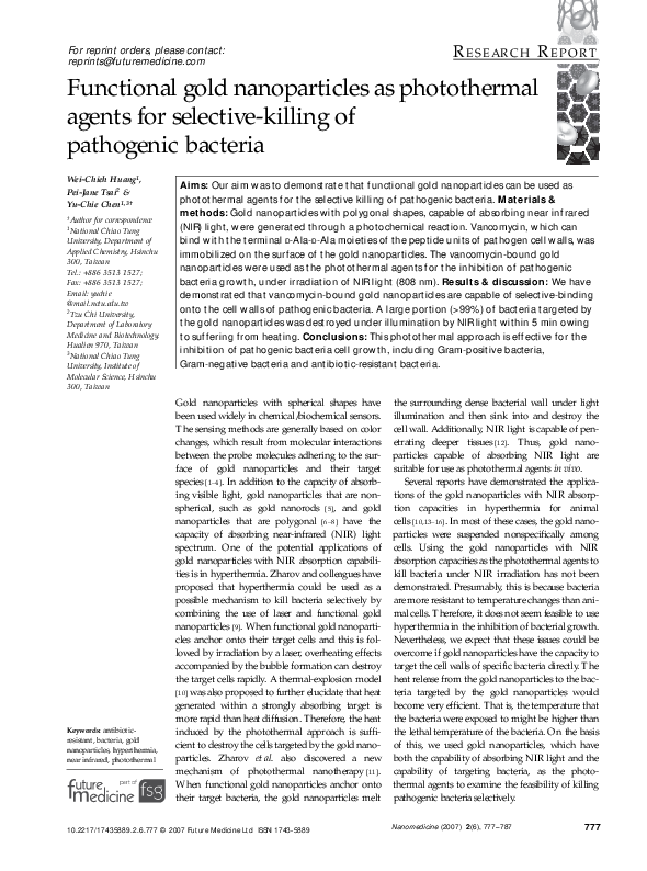 (PDF) Functional gold nanoparticles as photothermal agents for ...