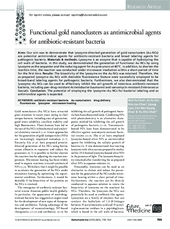 (PDF) Functional gold nanoclusters as antimicrobial agents for ...