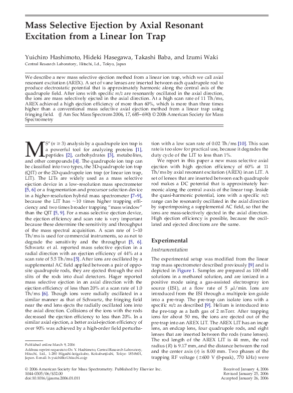 (PDF) Mass selective ejection by axial resonant excitation from a ...