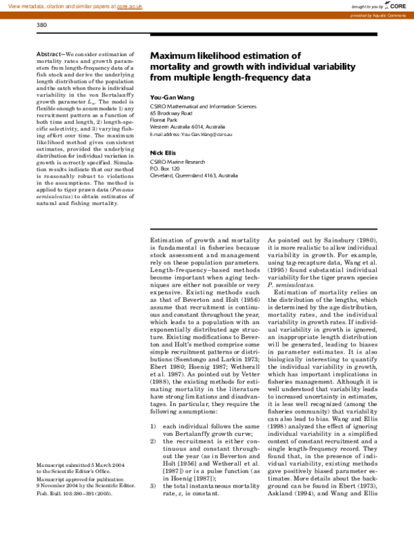 (PDF) Maximum likelihood estimation of mortality and growth with ...