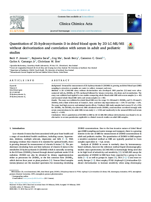 (PDF) Quantitation of 25-hydroxyvitamin D in dried blood spots by 2D LC ...