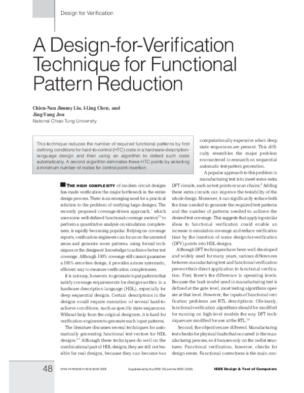 (PDF) A design-for-verification technique for functional pattern reduction