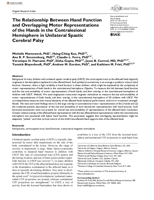 (PDF) The Relationship Between Hand Function and Overlapping Motor ...