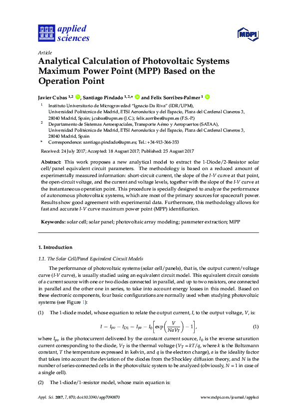 (PDF) Analytical Calculation of Photovoltaic Systems Maximum Power ...