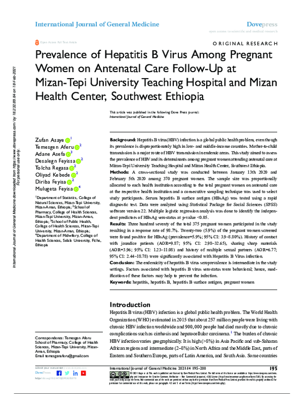 (PDF) Prevalence of Hepatitis B Virus Among Pregnant Women on Antenatal ...