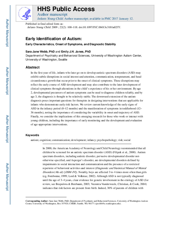 (PDF) Early Identification of Autism
