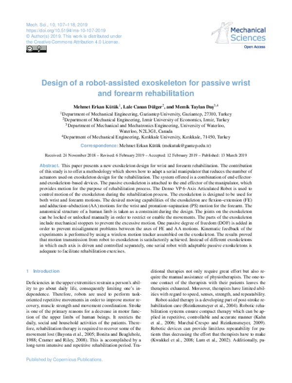 (PDF) Design of a robot-assisted exoskeleton for passive wrist and ...