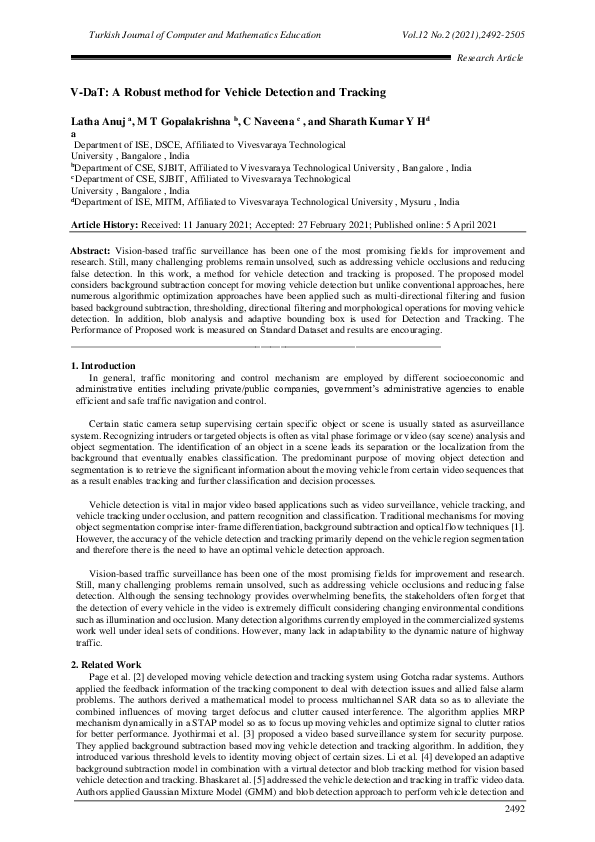 (PDF) V-DaT: A Robust method for Vehicle Detection and Tracking