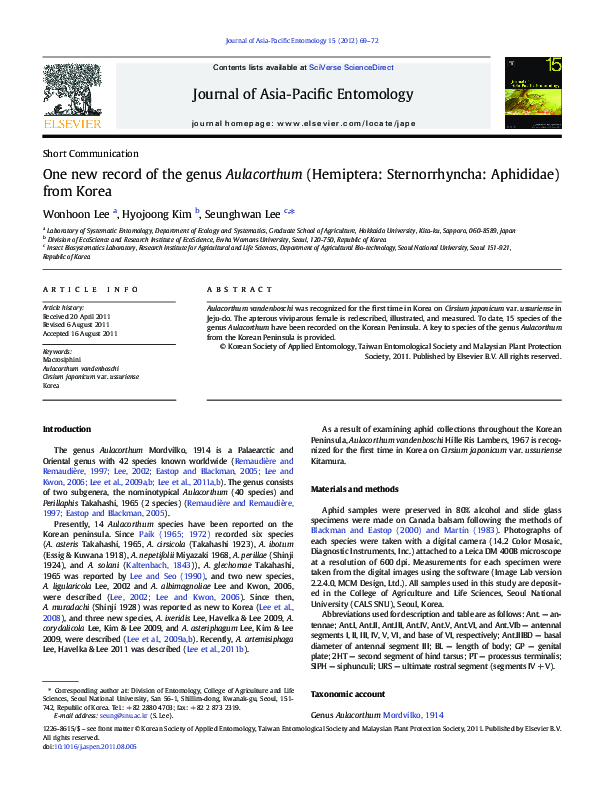 (PDF) One new record of the genus Aulacorthum (Hemiptera ...
