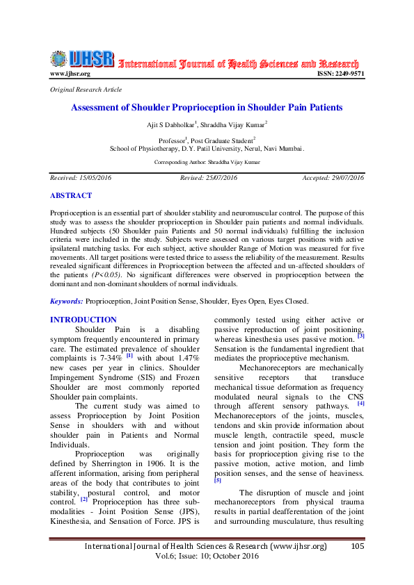 (PDF) Assessment of Shoulder Proprioception in Shoulder Pain Patients