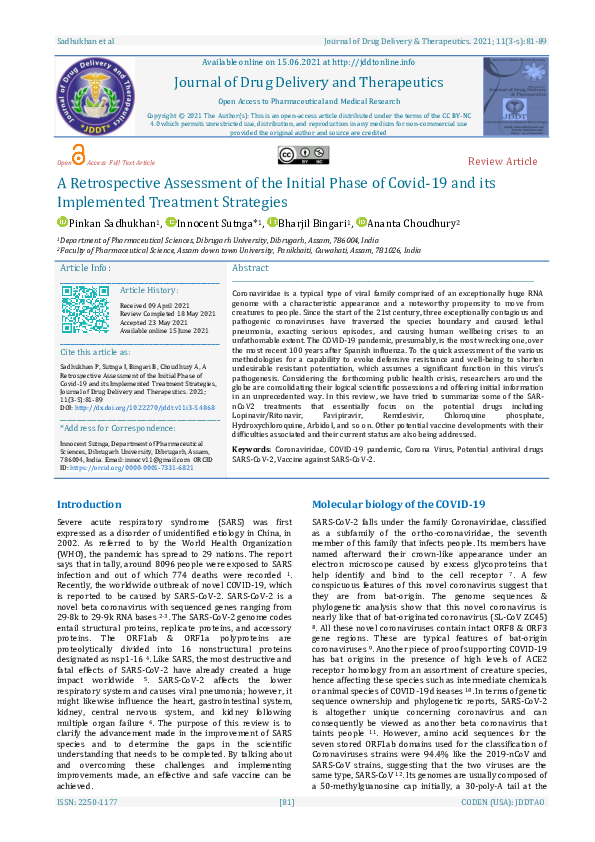 (PDF) A Retrospective Assessment of the Initial Phase of Covid-19 and ...