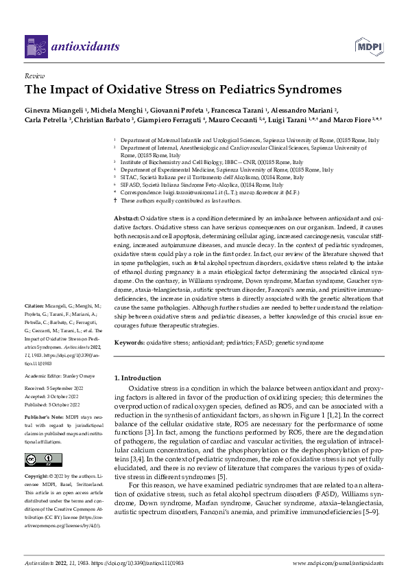 (PDF) The Impact of Oxidative Stress on Pediatrics Syndromes