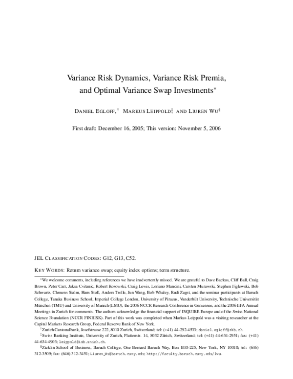 (PDF) Variance Risk Dynamics, Variance Risk Premia, and Optimal ...