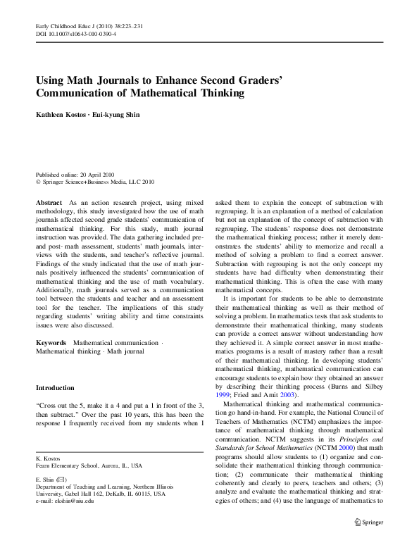 (PDF) Using Math Journals to Enhance Second Graders’ Communication of ...